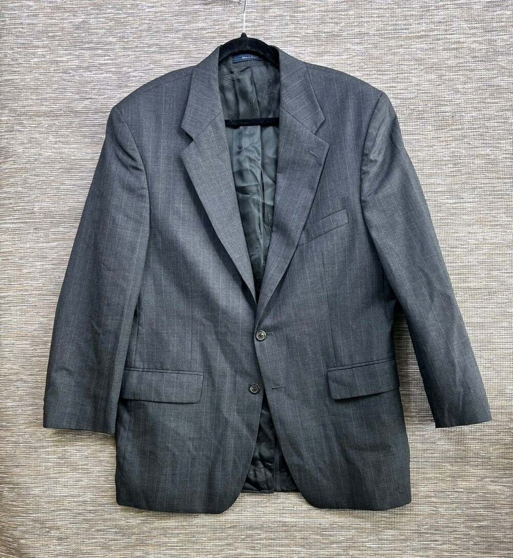 Chaps Ralph Lauren Blazer Mens 43R Gray Pinstripe Wool Suit Jacket Two Button